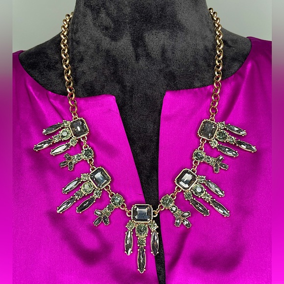 IMAN Jewelry - Goldtone & Crystal Art Deco Statement Bib Necklace